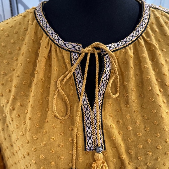 DR2 Golden Yellow Textured Blouse with Tassel Accents - Picture 3 of 8